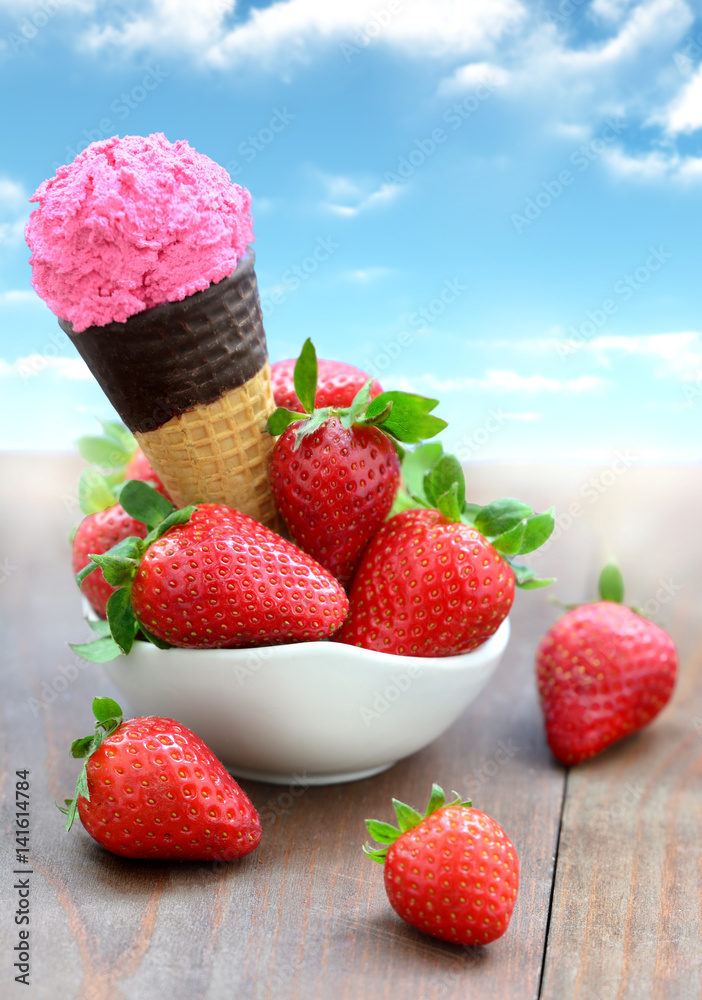 Ice Cream Cone With Strawberry Stock Photo Adobe Stock 1000 F 141614784 EZsgeTZnwA7WvdkkjpntvqckU9zJJH4O