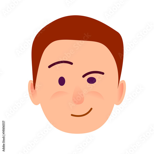 Brunette Boy with Distrustful Look Flat Art Icon