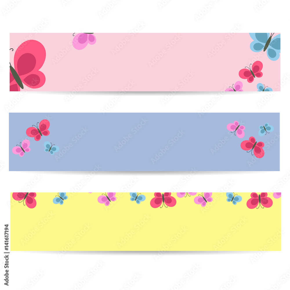Set of Posters with Cartoon Colorful Butterflies Set of Posters with Cartoon Colorful Butterflies