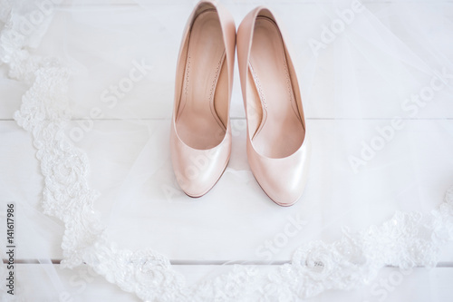 Wallpaper Mural Beige wedding heels on bridal veil Torontodigital.ca