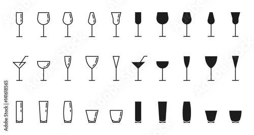 Bar glasses vector icons set