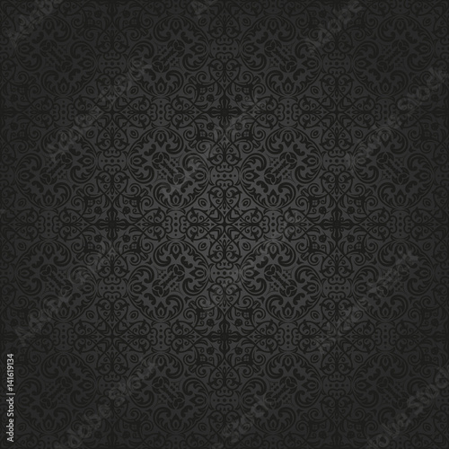 Damask classic dark pattern. Seamless abstract background with repeating elements