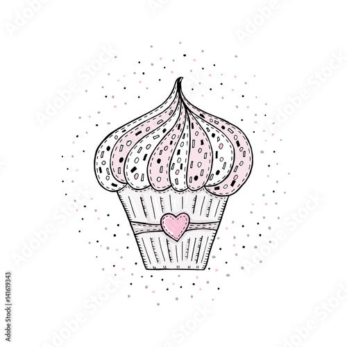 Hand drawn Sketches of scrumptious cupcakes, vector print