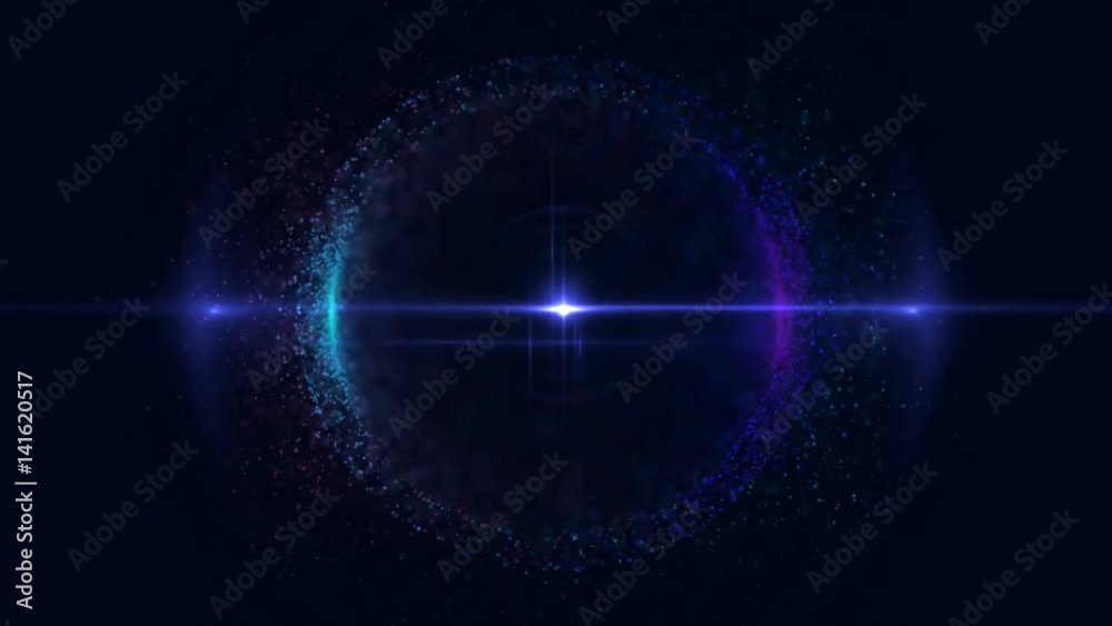 Planet, space, star. Blue abstract background with bright bokeh. Loop animations.