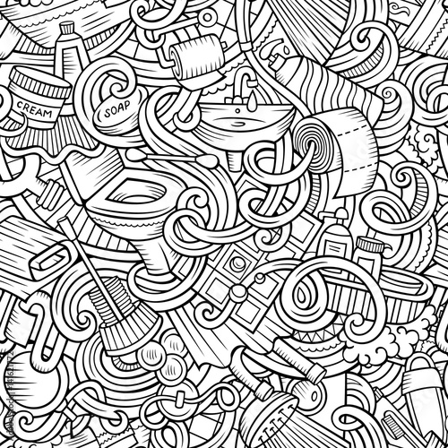 Cartoon cute doodles Bathroom seamless pattern