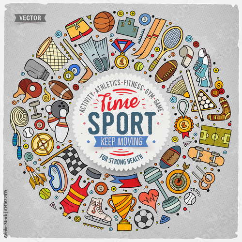 Vector hand drawn set of Sport cartoon doodle objects