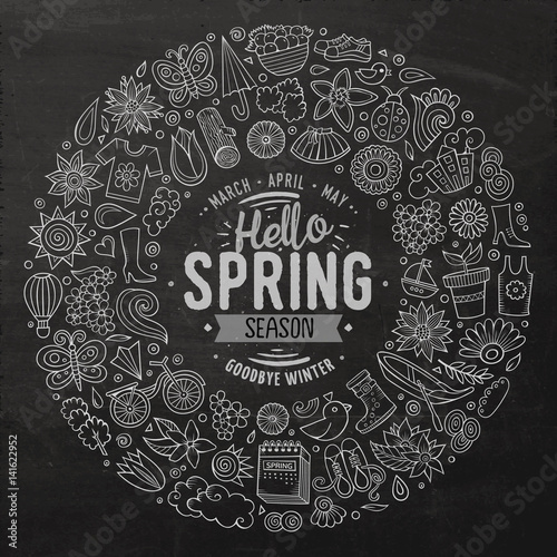 Vector hand drawn set of Spring cartoon doodle objects