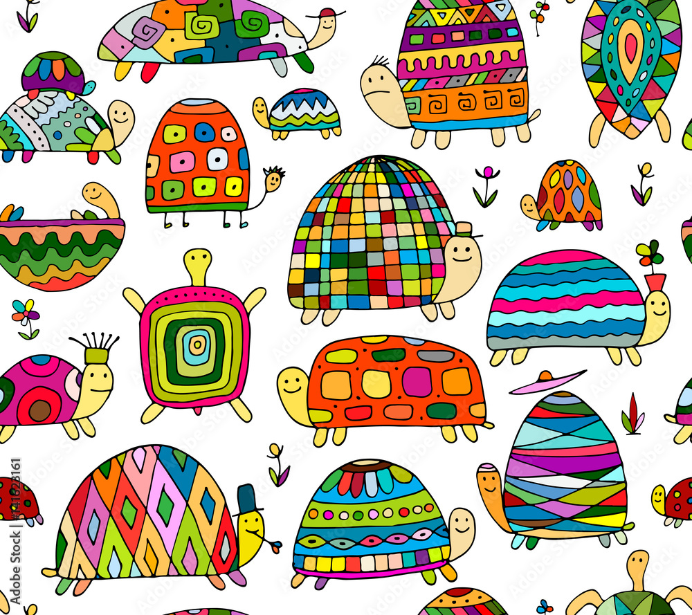 Fototapeta premium Funny turtles collection, seamless pattern for your design