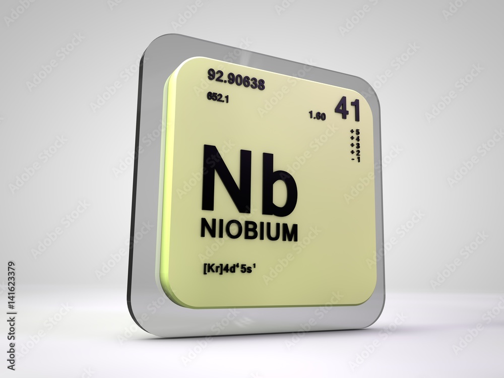 Niobium - Nb - chemical element periodic table 3d render