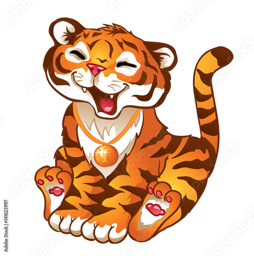 Fototapeta Naklejka Na Ścianę i Meble -  Illustration of cute little tiger with a medal
