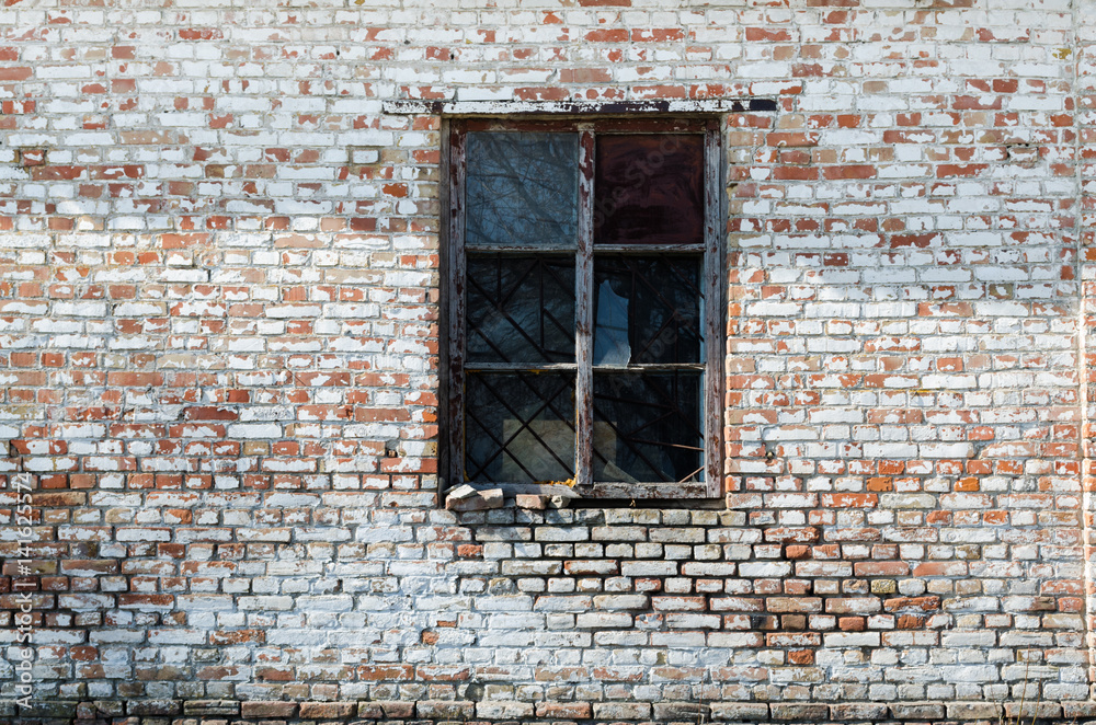 Allumina old brick wall with window for background texture Allumina old brick wall with window for background texture