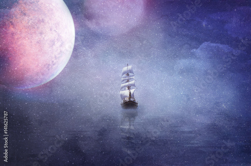 ship in the vastness of the universe background illustration