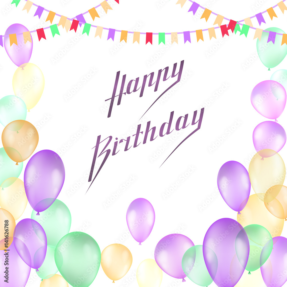 Happy Birthday vector design for greeting cards and poster with balloon, confetti
