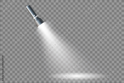 flashlight on a transparent background.Shine.lighting the space.metal.
 photo