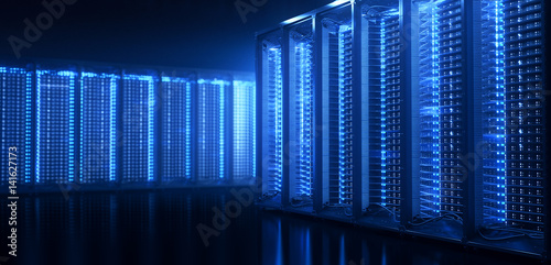 Server room in data center or server room data center. Hosting services. 3d rendering