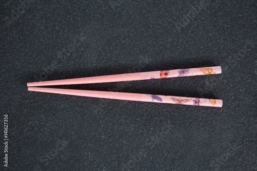 Close-up of pink floral japanese style chopsticks
