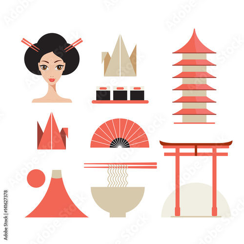 Japan icons set Asia design elements collection