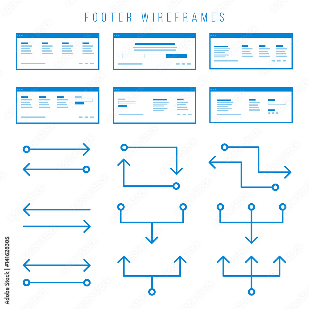 Footer Wireframe components for prototypes. - obrazy, fototapety, plakaty 