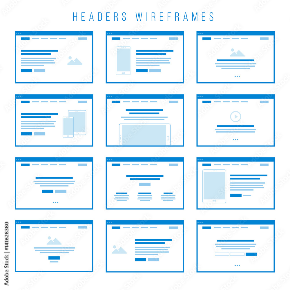 Headers Wireframe components for prototypes.