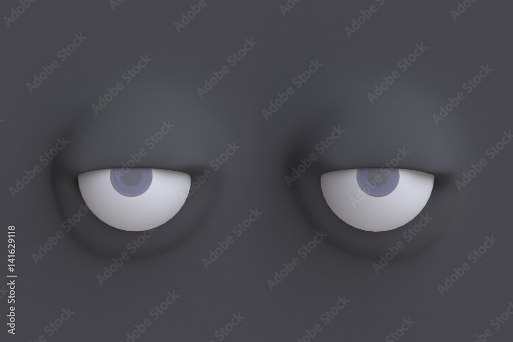 Two funny cartoon eyes. Element of emotion characters face. 3d render.