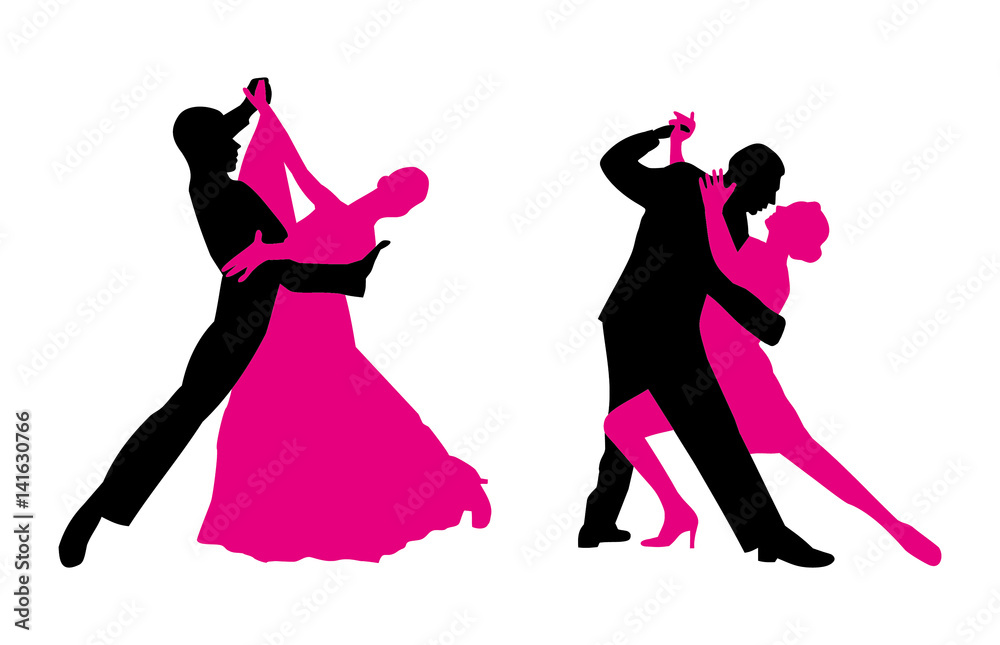 Couples are dancing. Vector clip art magenta and black Couples are dancing. Vector clip art magenta and black