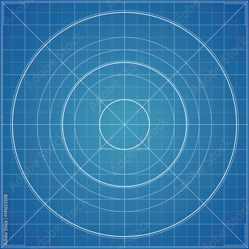 Vector blueprint background texture. Technical backdrop paper. Radial guidelines. Circle mesh. Concept Technical / Industrial / Business / Engineering