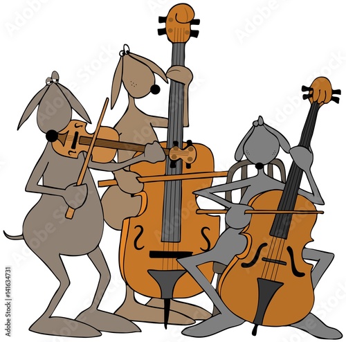 Canvas Print Illustration of three dogs playing a violin, cello and double bass in a string trio