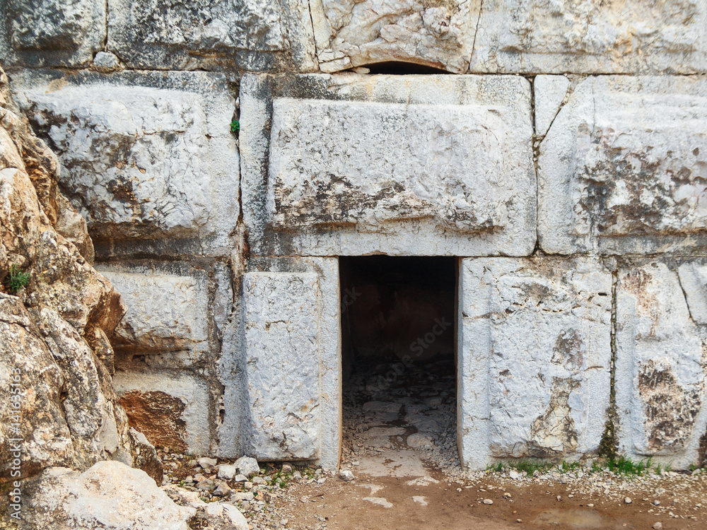 Ancient entrance to the fortress, huge boulders, Nimrod, Israel