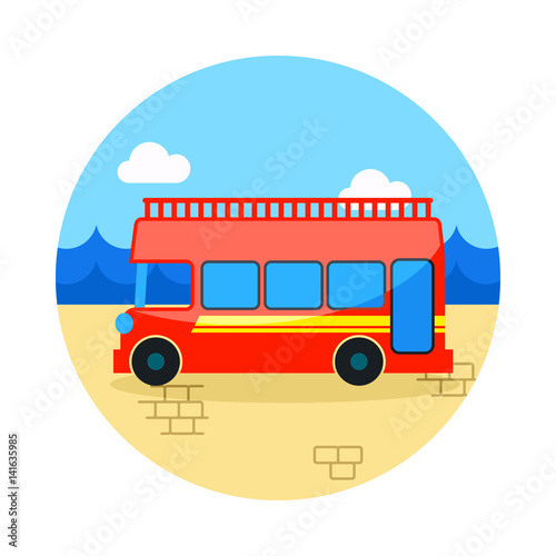 Double decker open top sightseeing city bus icon