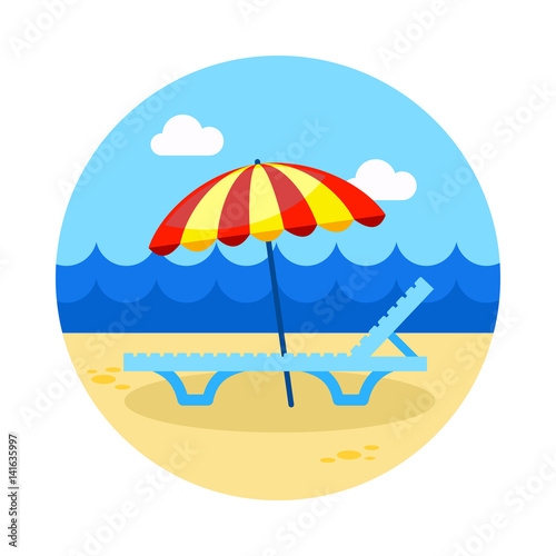 Beach chaise lounge with umbrella icon. Vacation