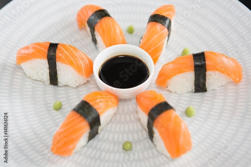 Sushi served on plate