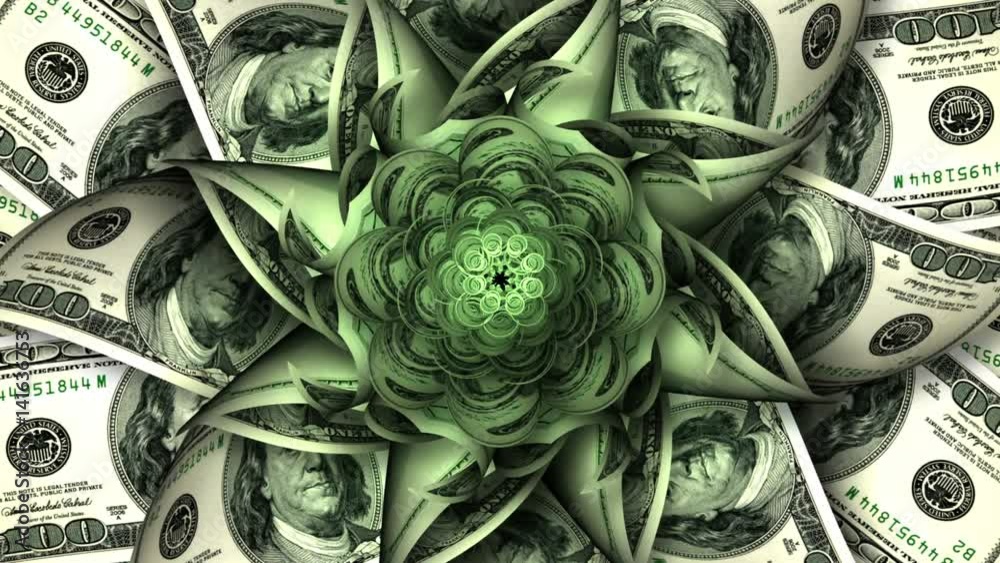 American Dollars In The Form Of A Blossoming Flower. Looped.