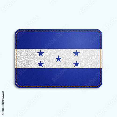 National flag of Honduras with denim texture and orange seam. Realistic image of a tissue made in vector illustration.