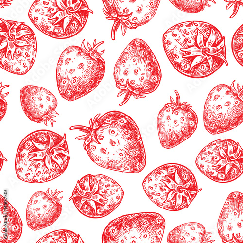 Strawberry vector seamless pattern drawing. Isolated hand drawn 