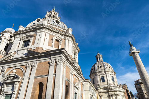 Trajan's Column and Church of Santa Maria di Loreto in Rome, Italy