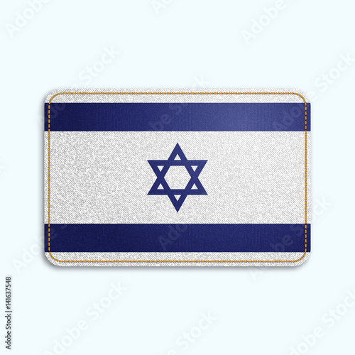 National flag of Israel with denim texture and orange seam. Realistic image of a tissue made in vector illustration.