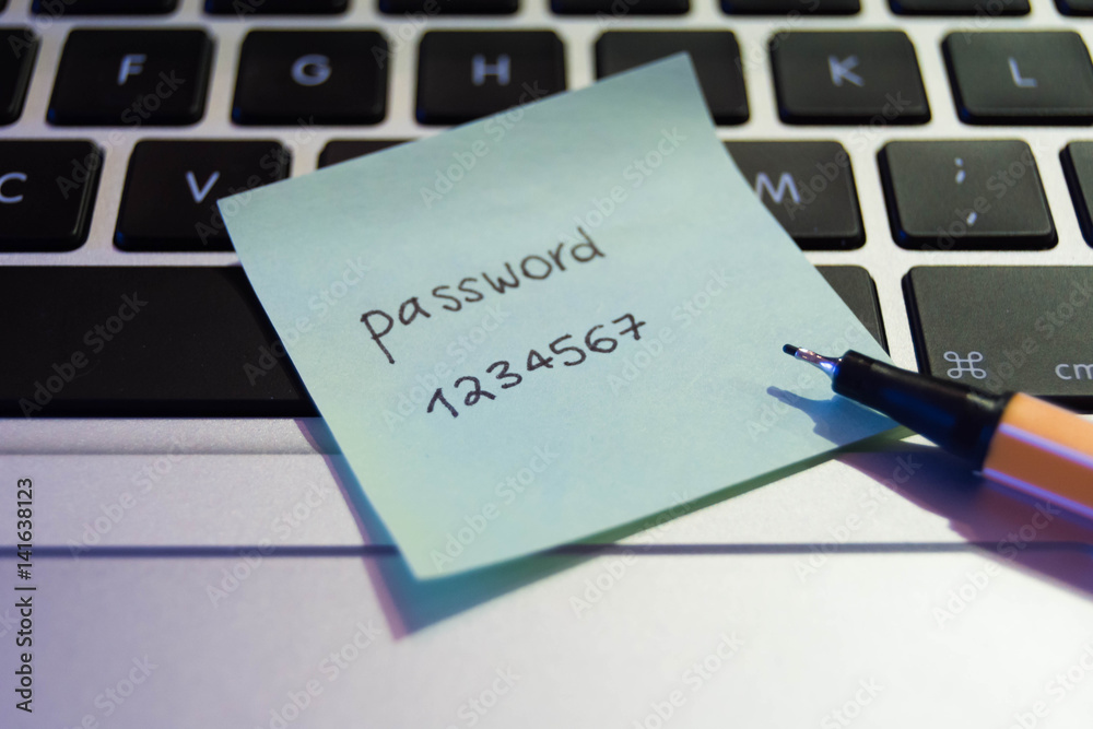 Easy concept password. My password written on a paper sticker with a marking pen. Easy concept password. My password written on a paper sticker with a marking pen.