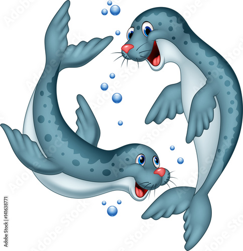 Cartoon happy seals couple