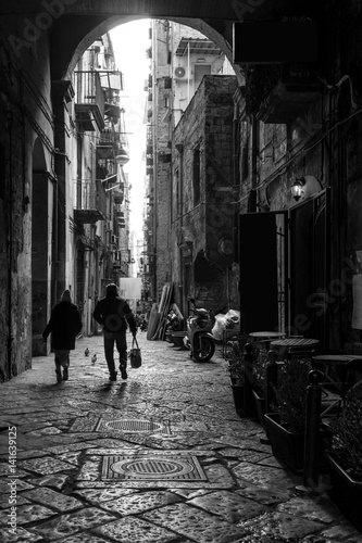 Street view of old town in Naples city, italy Europe