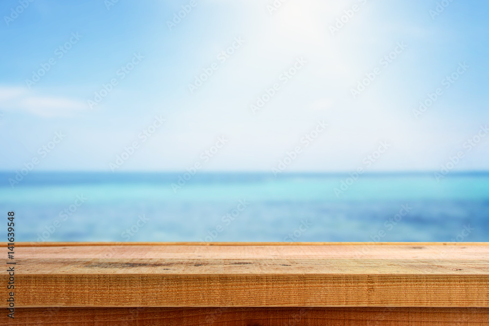 Beach background and empty wooden.