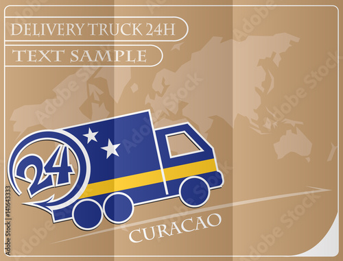 Delivery truck 24h concept made from the flag of Curacao, conceptual vector illustration