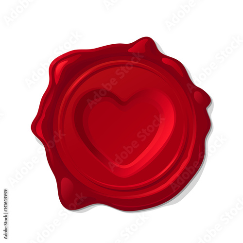 
Red wax seal isolated on transparent background. Concave heart