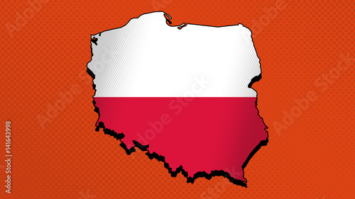 Flag map of Republic of Poland. Pop art style.  