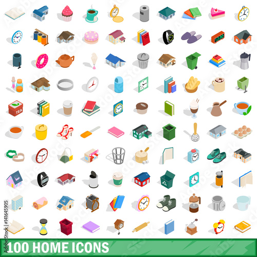 Wallpaper Mural 100 home icons set, isometric 3d style Torontodigital.ca