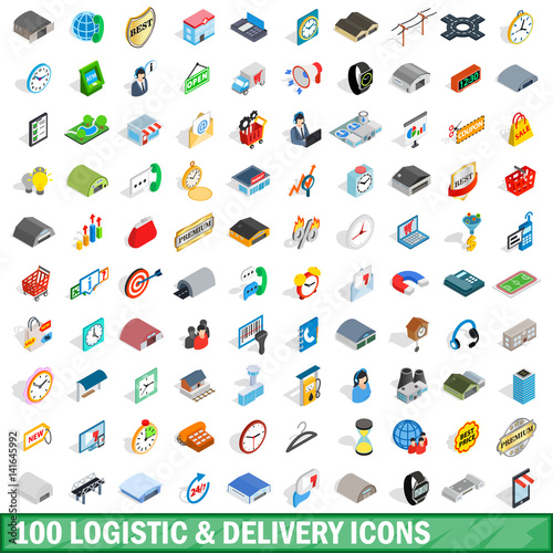 100 logistic delivery icons set, isometric style