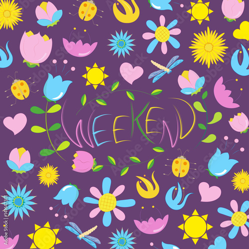 spring weekend pattern colorful lettering