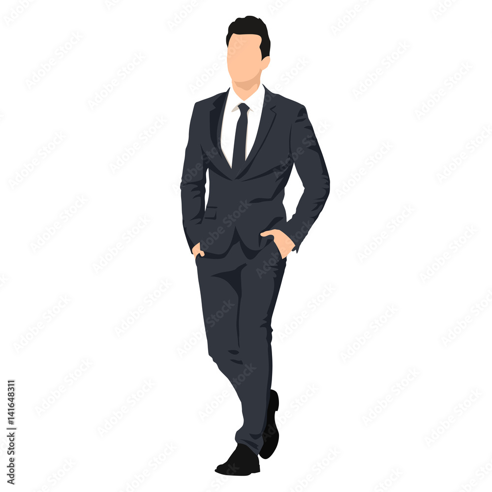 Business man in suit walking with hands in his pockets, abstract vector illustration Business man in suit walking with hands in his pockets, abstract vector illustration