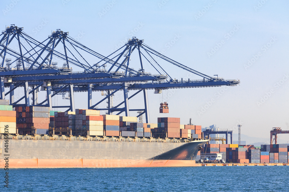 super crane in port lifting container into transportation boat for trade super crane in port lifting container into transportation boat for trade