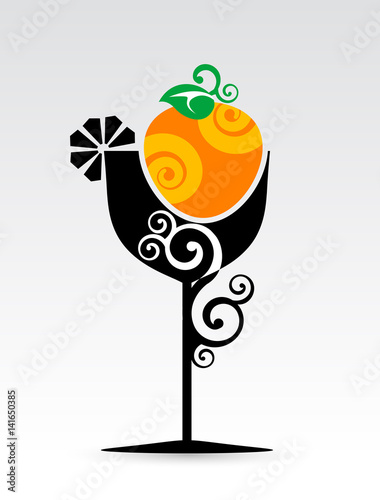 Happy hour cocktail mimosa con arancia e spumante in un bicchiere decorato