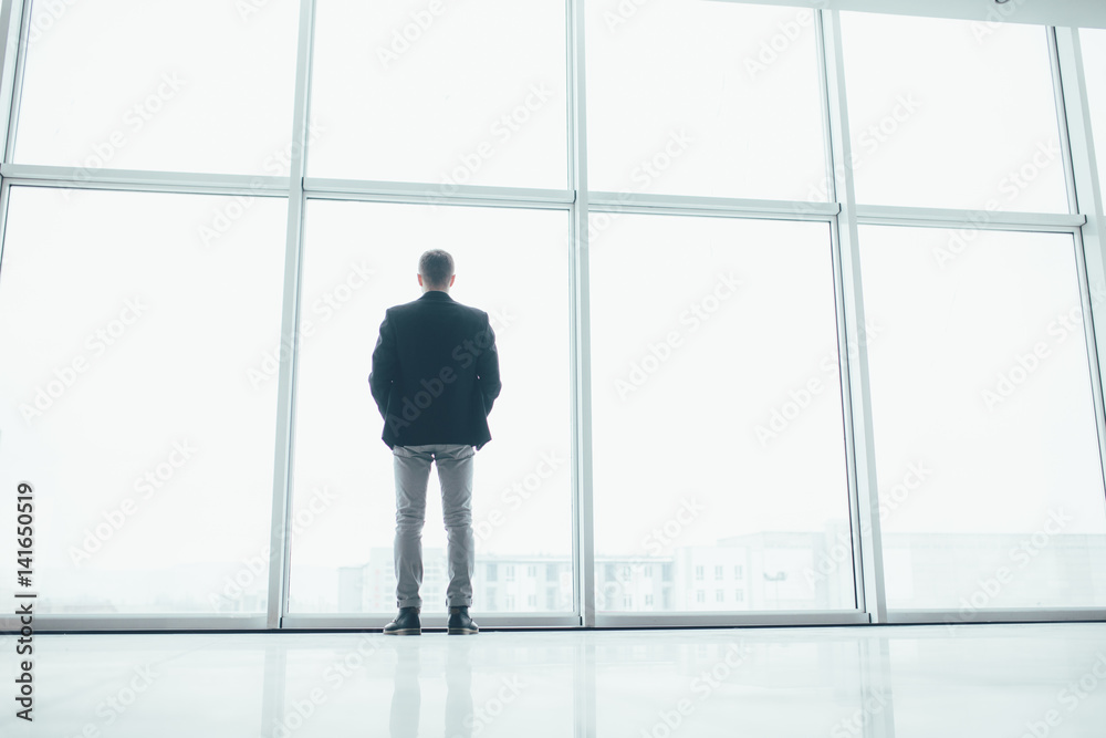Fototapeta premium Stylish business man in the background of a large window